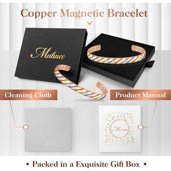 Stylish Tricolor Adjustable Copper Bracelet with Magnetic Benefits - Gift Ready - Picture 7 of 7